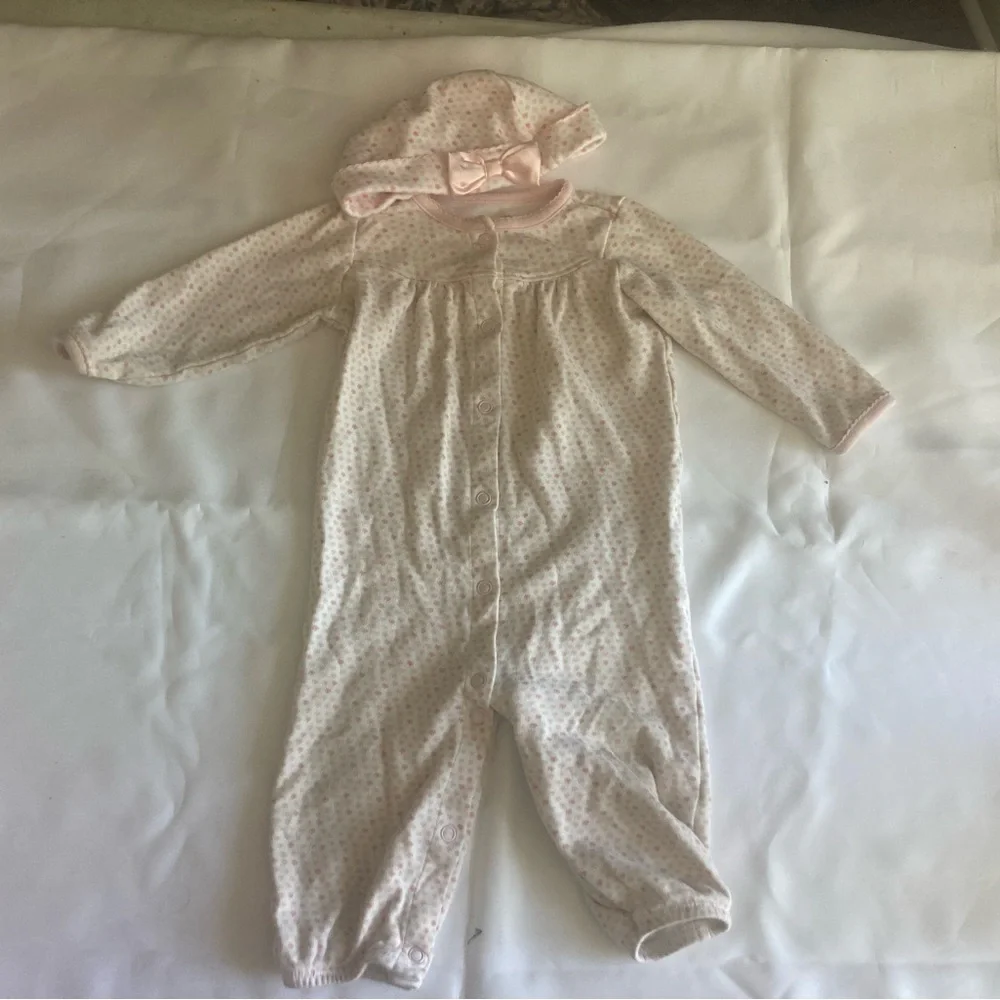 Convertible Pink Baby Sleeper/Gown With Matching Hat